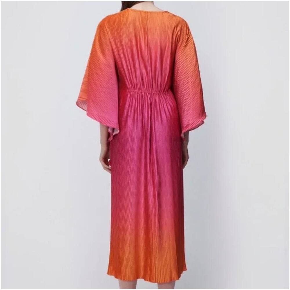 Jonathan Simkhai Augustine Coverup Kaftan Size S Tangerine Pink Pleated Fairy - Picture 2 of 14